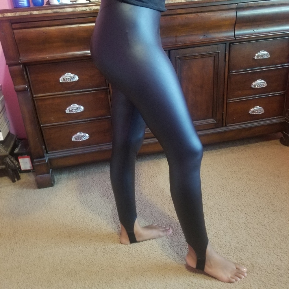 Forever 21 Black Faux Leather Stirrup Leggings